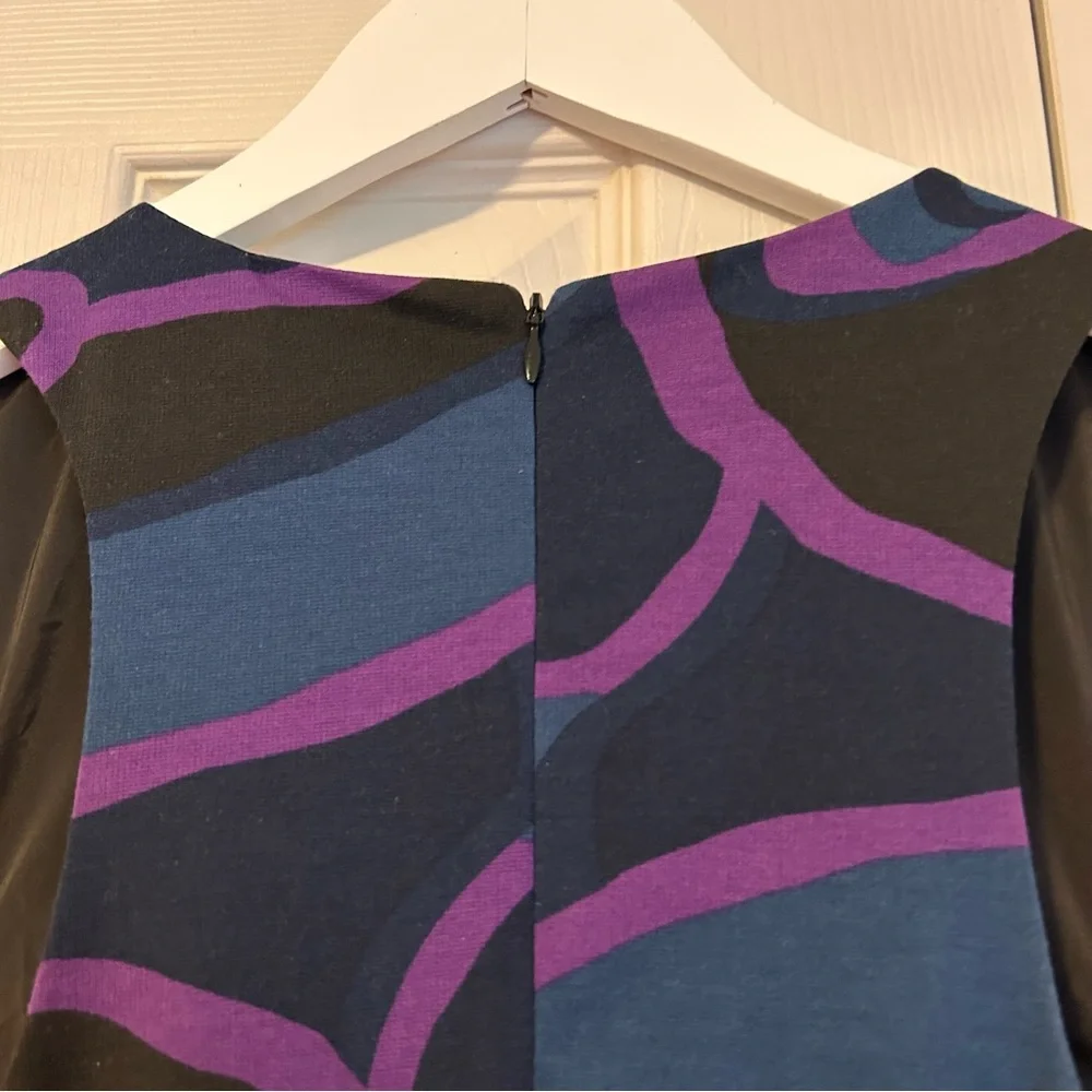 NWT TRINA TURK Marcia Sleeveless Dress Sz 8 ALine VNeck Black Purple Blue Easter - Picture 6 of 12